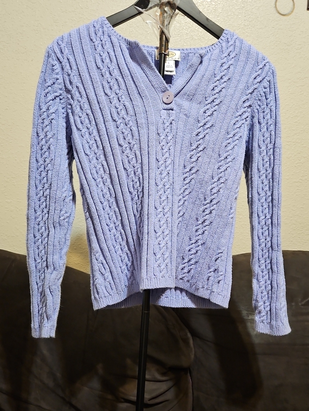 Talbots Light Lavender Cable-Knit V-Neck Sweater